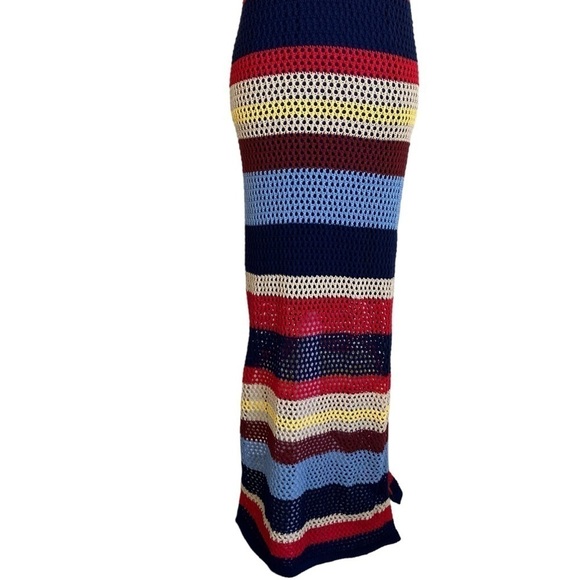 Cato Crochet Maxi Dress Retro 70s Boho Beach Dress Colorblock Striped Sz M - Picture 5 of 16